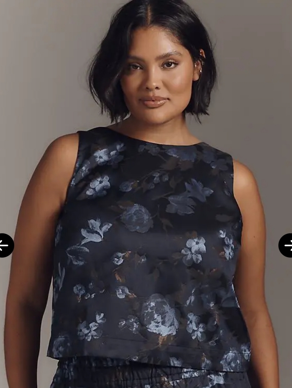 Anthropologie Navy Blue Floral Jacquard Sleeveless Top